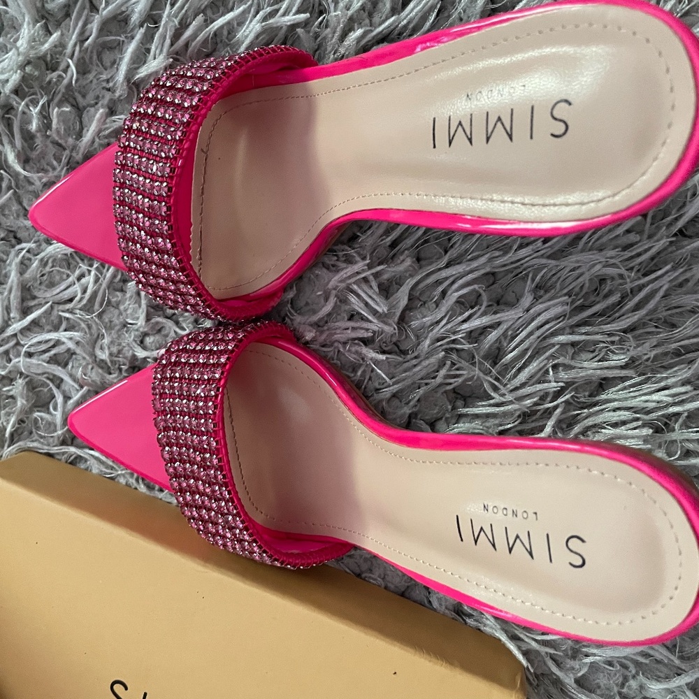 Like New Velvette Pink  Patent Gem Detail Stiletto Mules